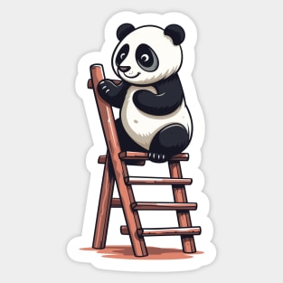 Panda on a Ladder, Kawaii Cute Sticker